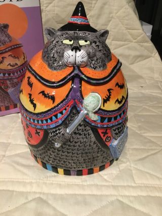 Fitz And Floyd Halloween Kitty Witches Cookie Jar W/ Box