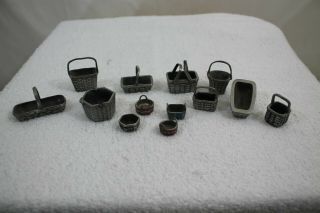 Longaberger Miniature Mini Pewter Baskets Total Of 13
