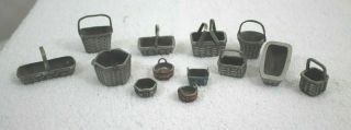 Longaberger Miniature Mini Pewter Baskets Total of 13 2