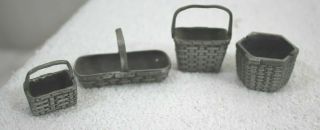 Longaberger Miniature Mini Pewter Baskets Total of 13 3
