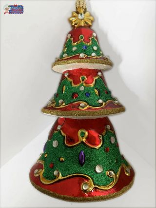 Christopher Radko Ornament Christmas Tree Bell With Gem Stones,  7.  5  Tall