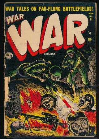 War Comics No 11 1952 Atlas Comic Book Flame Throwers Burning Bodies Cover Fr/gd