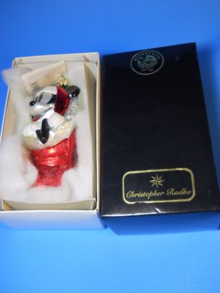 Christopher Radko Vintage Disney 1998 Mickey Mouse Stocking Ornament 6.  5 " Glass