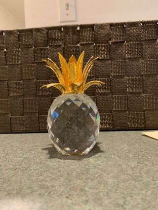 Swarovski Crystal Large Gold Pineapple Candle Holder 4.  5 " 1986 Retired