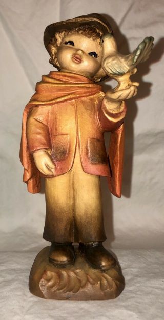 Vintage Anri Juan Ferrandiz Wood Carved Italy Boy Holding A Bird Figurine