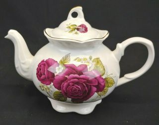 Arthur Wood & Son Staffordshire England Rose Teapot 6 1/2 Inches Tall