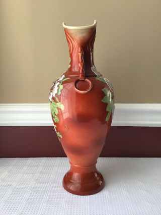 Large Vintage Oriental Porcelain/ Ceramic Vase,  Orange With Floral Design 3