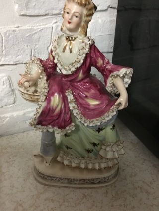 Vintage Bone China Lace Hand Painted Victorian Lady Leaning On Table