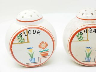 Tulips Flowerpot Round Range Flour and Sugar Shakers set Japan Vintage Set 2