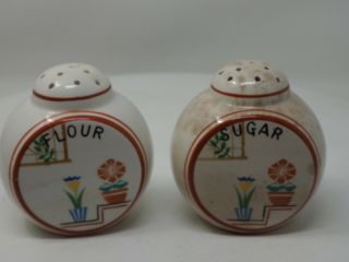 Tulips Flowerpot Round Range Flour and Sugar Shakers set Japan Vintage Set 3