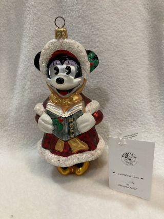 Rare Christopher Radko Disney Minnie Mouse Caroler Christmas Glass Ornament