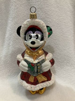 RARE Christopher Radko Disney Minnie Mouse Caroler Christmas Glass Ornament 2
