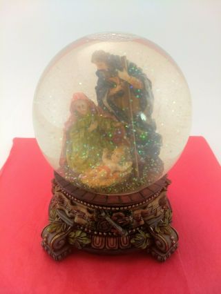 Vintage Nativity Scene Holy Family Christmas Snow Globe Musical 