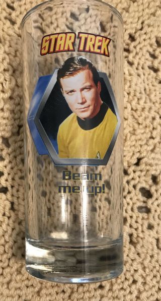 Star Trek Glass Series Cup Mug Cbs Captain James T Kirk Beam Me Up Vtg