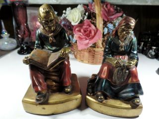 Antique/vintage Armor Bronze Old Couple Man & Woman In Chair Bookends 1930 