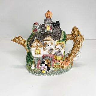 Vintage 1993 Fitz & Floyd Omnibus Haunted House Halloween Teapot 40 Oz