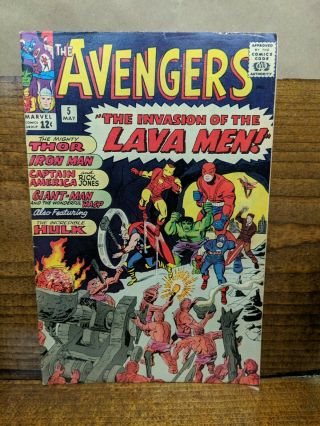 Avengers 5 (marvel,  May 1964) Stan Lee Jack Kirby Lava Men Thor Hulk
