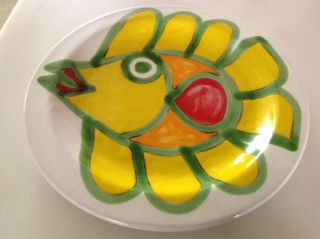 Italian Desimone Pottery Hand Painted Fish Plate 10 " Signed & Numbered