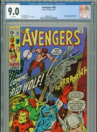 1970 Marvel Avengers 80 1st Appearance Red Wolf Cgc 9.  0 White Box4