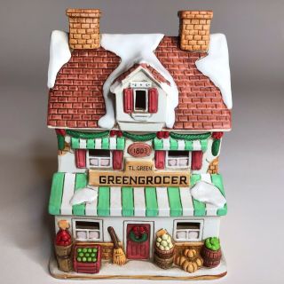 Vintage Lefton Colonial Village 1992 Green Grocer Lighted House By Jane Chambles