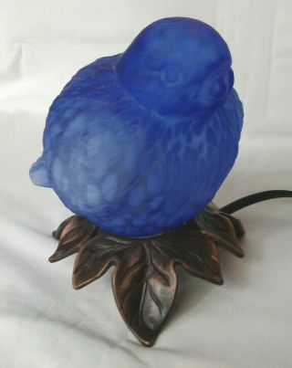 Andrea By Sadek Tin Chi Glass Blue Bird Lamp W/bronze Base