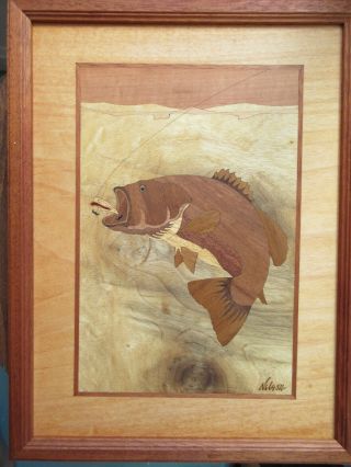 Hudson River Inlay: Bass Exotic Woods Art Picture Marquetry Nelson 9.  75 X 12.  75