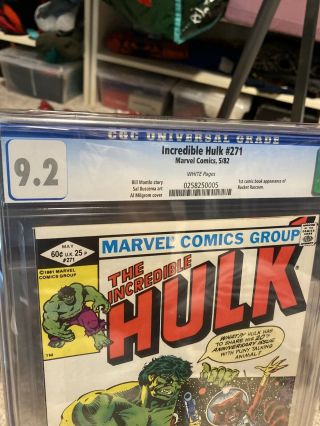 Marvel Comics Incredible Hulk 271 CGC 9.  2 White Pages 1st App.  Rocket Raccoon 2