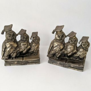 Vintage Book Ends Jennings Brothers Wise Owls Bronze Finish 1940s Graduation