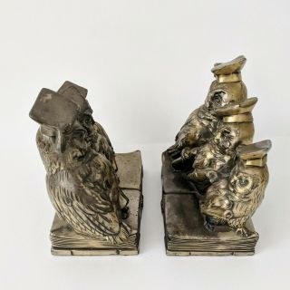 Vintage Book Ends Jennings Brothers Wise Owls Bronze Finish 1940s Graduation 2