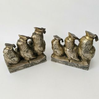 Vintage Book Ends Jennings Brothers Wise Owls Bronze Finish 1940s Graduation 3