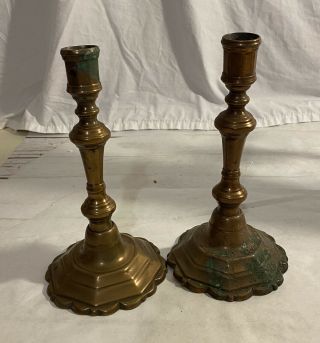 2 Vintage Brass Copper Candlesticks Candle Holders 9.  5”