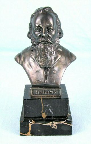 Johannes Brahms Metal Bust On Marble Base Vintage 7 " Romatic Composer Sculpture