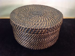 Vtg Folk Art Handwoven Basket & Matching Lid with Tight Weave 12 