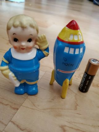 Vintage Salt And Pepper Shakers Boy Rocket To The Moon Enesco Japan