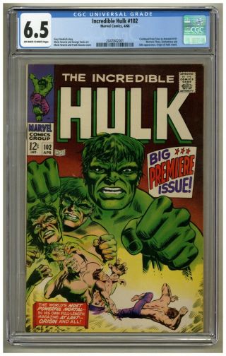 Incredible Hulk 102 (cgc 6.  5) Ow/w Pages; Origin Retold; Marvel; 1968 (j 735)