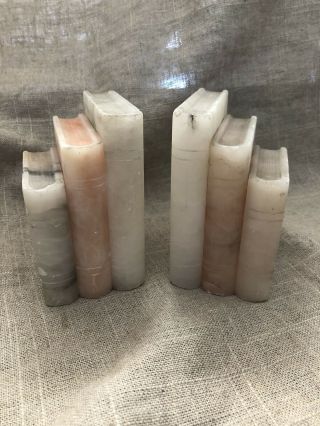 Vintage White And Pink Marble Book Shaped Book Ends - Pair - 1960s Stone Books