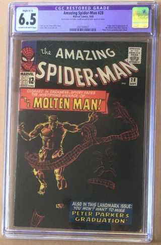 The Spider - Man 28 Cgc 6.  5 Restored C1 1st Molten Man 1965