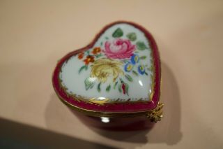 Limoges France Vintage Hand Painted Porcelain Heart Shape Trinket Box