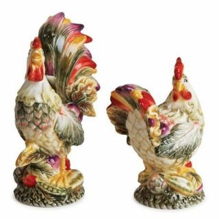 Fitz & Floyd Garden Medley Salt & Pepper Set Rooster & Chicken -