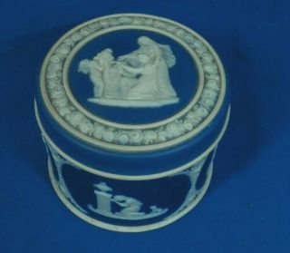 Antique Wedgwood Jasperware Cobalt Portland Blue Lidded Round Box 1880 - 1920