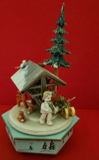 Vintage Steinbach Thorens Movement Music Box Carved Wood - Christmas Tree