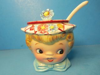 Vintage Lefton " Miss Dainty " Jam Jar With Spoon 323