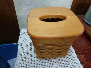 1999 Longaberger Tall Tissue Basket With Wooden Lid And Plastic Protector