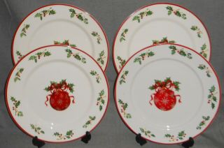 Set (4) Christopher Radko Holiday Celebrations - Red Ornament Dinner Plates