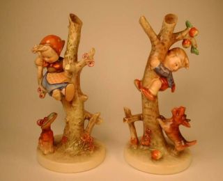 Vintage Goebel Hummel " Culprits " & " Out Of Danger " Tree Figurines Tmk 2 Full Bee