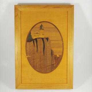 Hudson River Inlay Split Rock Lighthouse Wood Marquetry By Jeff Nelson 7x10