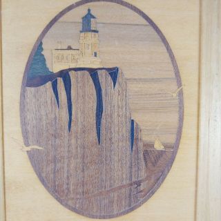HUDSON RIVER INLAY Split Rock Lighthouse Wood Marquetry by Jeff Nelson 7x10 2