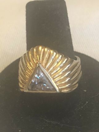 Franklin Alfred Durante Sterling Gold Overlay Pyramid Ring Size 8 - Look