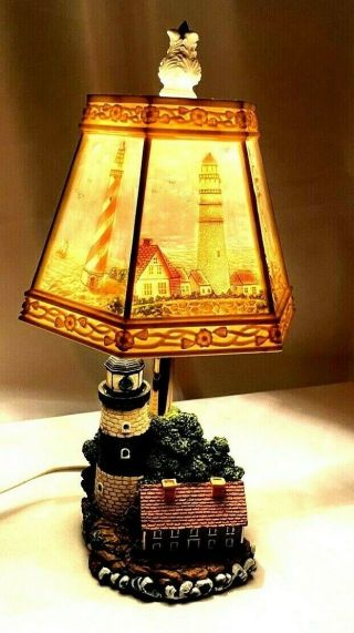 Lighthouse Accent Lamp With Unique Reverse Painted Shade 11 1/2 " Tall