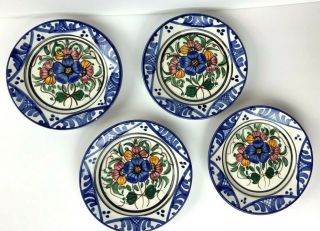 Vintage Set Of 4 Decorative Hand Painted Wall Plates Decor Floral Spain 7 "